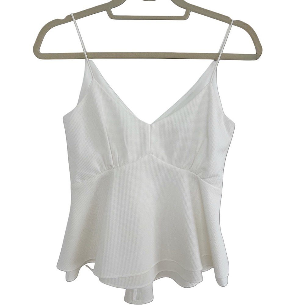 Pink Stitch Double Peplum V Neck Spaghetti Strap White Summer Top - Size 2